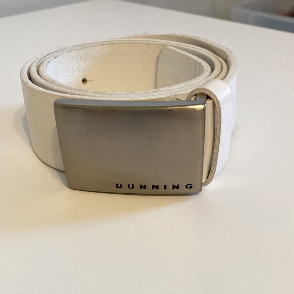 Dunning Golf White Leather Belt with Silver Buckle